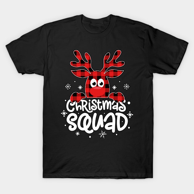 Christmas Squad Buffalo Plaid Reindeer Family Matching Pajamas T-Shirt by Plana